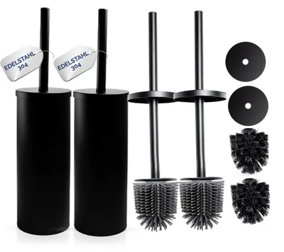 Image de Ensemble de 2 brosses WC en acier inoxydable avec tête en silicone et support