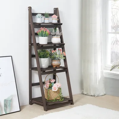 Produktbild von WISFOR Standregal mit 4 Ebenen, Leiterregal Holz, Faltbar Bücherregal Küchenregal Blumenständer für Garten, Balkon, Wohnzimmer, Badzimmer, Küche, Büro