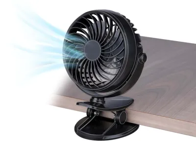 Obrázek produktu pro Lifetime Air Mini ventilátor s klipem, 1200 mAh, stolní ventilátor – otočný o 360°, dobíjecí přes USB, 3 rychlosti – černý