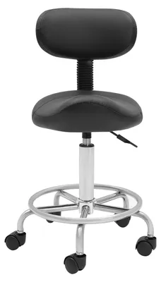 Produktbild von Sattelhocker - Ergonomischer Drehhocker mit Rückenlehne - Höhenverstellbar 45-59 cm - 360° drehbar - Leise Rollen - Gepolsterter PolyurethanSitz - Belastbar bis 150 kg