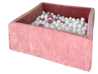 Image de MONIO for kids Piscine à balles carrée en velours 106 cm rose + 400 balles