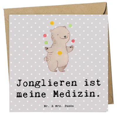 Produktbild von Mr. & Mrs. Panda Grußkarte Bär Jonglieren - Grau Pastell - Geschenk, Artistik, faltkarte, anlasskarte, Zirkus, doppelkarte, Jongleur, Klappkarte, Glückwunschkarte