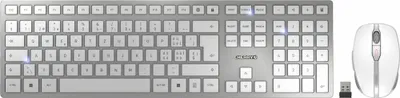 Zdjęcie produktu dla CHERRY JD-9100CH-1, Bezprzewodowy, RF Wireless + Bluetooth, Przełącznik nożycowy, QWERTZ, Srebrny, Biały, Dołączona myszka