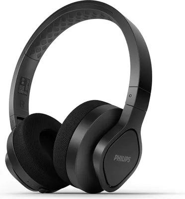 A black pair of Philips on-ear headphones shown from a side-angle against a white background.