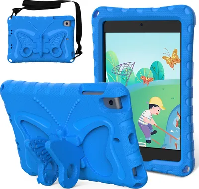 Image de Etui pour iPad mini 5/mini 4/mini 3/mini 2/mini 1, étui léger EVA anti-choc avec bandoulière et support papillon Bleu