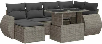 Image de vidaXL Ensemble de salon de jardin 7 pièces avec coussins Gris Poly rotin
