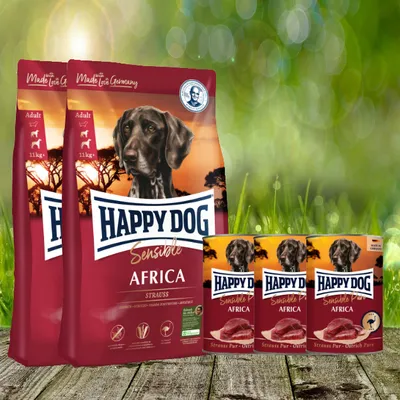 Produktbild von Happy Dog Supreme Sensible Africa 2 x 12,5 kg + Happy Dog Sensible Pure Africa 3 x 400 g