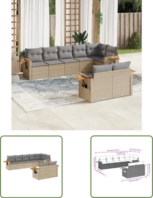 Produktbild von The Living Store 8-tlg. Garten-Sofagarnitur mit Kissen Beige Poly Rattan