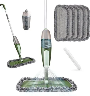Produktbild von Famanu Wischmopp mit Sprühfunktion, Mikrofaser-Wischmopp mit 550 ml Wassertank - 5 Wischpads und 1 Schaber