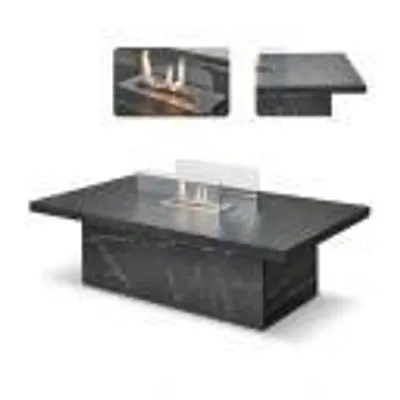 Immagine prodotto di Tavolino da salotto a bioetanolo Acantha Castellon con focolare, effetto marmo nero, vetro di sicurezza, bruciatore 1,5 L, 110 × 65 × 34 cm