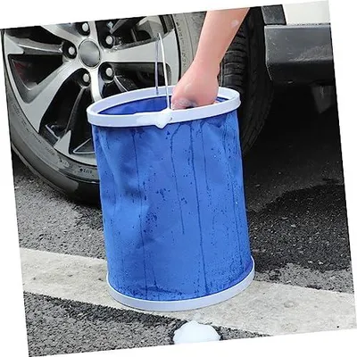 Produktbild von Faltbarer blauer Wassereimer mit 11l Fassungsvermögen aus Oxfordstoff und PP für das Auto | Tragbar, platzsparend, zur Wasseraufbewahrung, für Küche, Garten, Boot und Haushalt geeignet