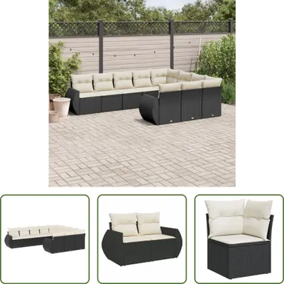 Produktbild von The Living Store 10-tlg. Garten-Sofagarnitur mit Kissen Schwarz Poly Rattan