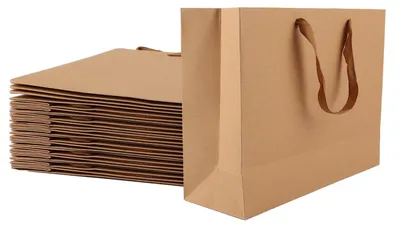 Image de Sacs cadeaux 24 pièces - Marron - Sacs en papier - Avec anse - 32 x 11 x 25 cm - Matériau écologique - Pour mariages/Noël - Sacs cadeaux