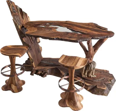 Produktbild von Moderner brauner Holz-Bartisch mit Hockern Set