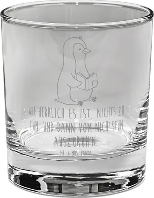 Produktbild von Mr. & Mrs. Panda Tumbler Pinguin Buch - Transparent - Geschenk, Trinkglas, Pinguine, Urlaub, Freizeit, Longdrinkglas, Glas für Gin, gravur, Cocktailglas