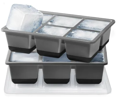 Produktbild von XXL Eiswürfelform Silikon mit Deckel, 6 cm, BPA Frei, 2er Set Schwarz