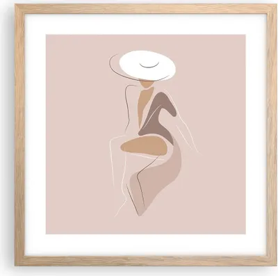 Produktbild von Gerahmtes Poster - Rahmen in heller Eiche - Buntstift Frau Hut - 40x40 cm - Wand Bild - Wanddeko - Wandbilder - Kunstposter - Wandposter - Bilderrahmen - Bilder - Kunstdruck - P2NAC40x40-4773