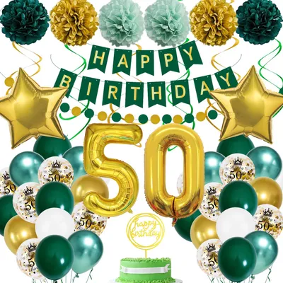 50. Geburtstagsdeko-Set Retro Grün Gold, 50-teilig