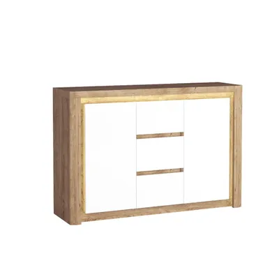 Obrázok produktu pre Komoda Bettso Príborník so zásuvkami a dvierkami do spálne alebo obývačky LIVINIO 144 x 97 cm Biely lesk + dub