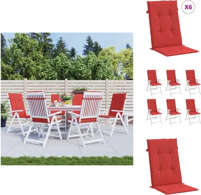 Image de vidaXL Coussin pour chaise de jardin à haut dossier 6 pcs. Rouge 120x50x3 cm Tissu - Coussin d'assise