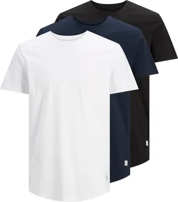 Produktbild von JACK&JONES Herren T-Shirt, 3er Pack - JJENOA TEE 3PK, Kurzarm, Baumwolle, einfarbig Weiß/Marineblau/Schwarz XL
