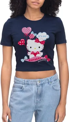 Produktbild von Spreadshirt Hello Kitty Mit Ballons Mein Geburtstag Crop Top, M, Light Navy