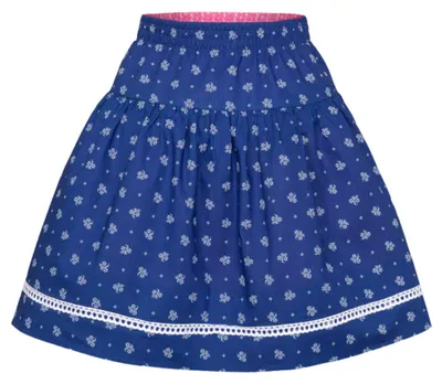 Produktbild von Kinderwenderock Größe 110, 100% Baumwolle, blau/rosa mit Blütenmuster und Rankmotiv