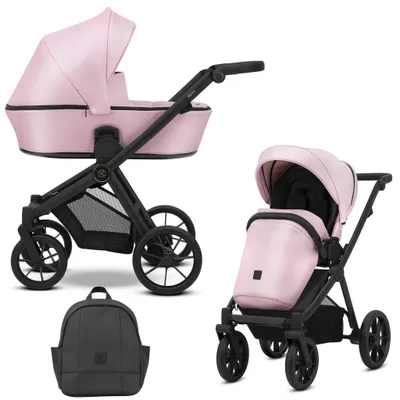Image de Poussette Kunert Brav 2 en 1 - châssis noir - couleur : rose bébé écologique