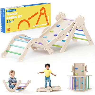 Produktbild von COSYLAND 8-in-1 Montessori Klettergerüst Holz ab 18 Monate – Kletterdreieck mit