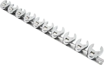 Imagen del producto de Juego de 10 llaves de tubo tipo "cuervo" de 10 mm a 22 mm, con cabeza cuadrada para accionamiento de 3/8 de pulgada