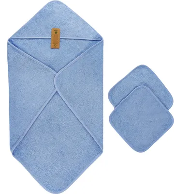 Produktbild von Arus Kapuzenhandtuch-Set für Babies aus Baumwolle, Farbe:Hellblau, Größe:75 x 75 cm