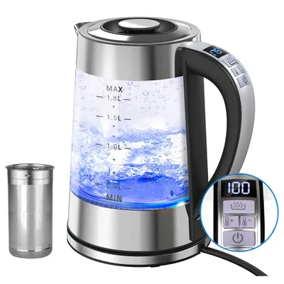 Produktbild von Wasserkocher Glas Wasserkocher mit 1,8 L Kapazität,1800W Schnellheizung,360°Basis, Wasserkocher mit Temperaturregelung,Mehrstufige Warmhaltefunktion
