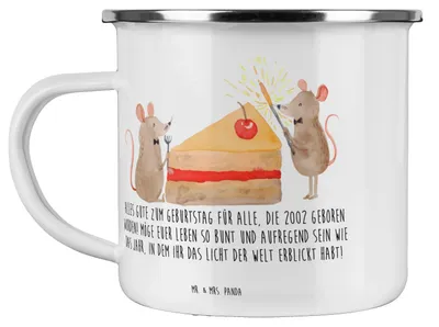 Produktbild von Mr. & Mrs. Panda Haferl 2002 Geburtstag - Weiß - Geschenk, Alter, Happy Birthday, Pott, unvergesslicher, becher emaille, Teetasse, Geburtstagsgruß, Geburtstagsgeschenk