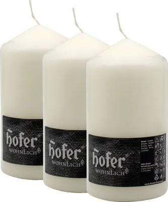 Obrázok produktu pre Hofer Stĺpové Sviečky - Čas Horenia 60 hodina - Slonová Kosť - 3 kusov Rozmery 8 x 15 cm Voskové Sviečky Farba Slonovej Kosti Candles neparfumované