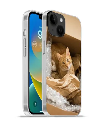 Produktbild von MuchoWow® Handyhülle Schutzhülle Hülle für Apple iPhone 14 - Softcase Katze - Box - Rot Silikon Softcase Handy Hülle - Mobiltelefonhülle