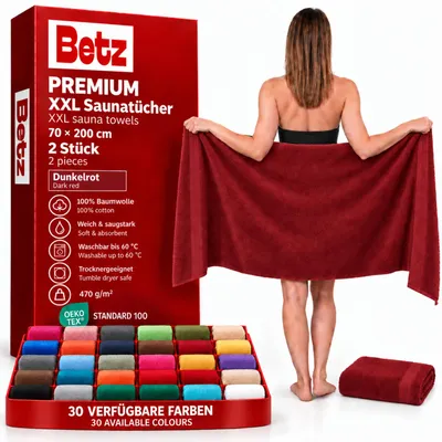 Immagine prodotto di Betz, 2 asciugamani per sauna, 70 x 200 cm, PREMIUM, 100% cotone, adatti anche come asciugamani da bagno, teli da spiaggia o teli da stendersi. Colore: bordeaux scuro