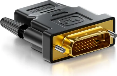 Produktbild von deleyCON Videoadapter HDMI Buchse zu DVI Stecker, Schwarz, 1920x1200 1080p, 24+1 Pin, 19-polig, vergoldete Kontakte, seitliche Schrauben, für HDMI Kabel und DVI Geräte