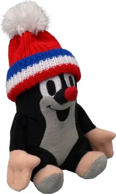 Obrázok produktu pre Krtko sediaci, s červenou trojfarebnou čiapkou, 14 cm