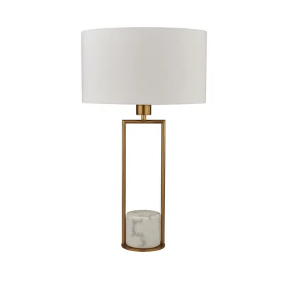 Produktbild von Tischleuchte Metall Stoff E27 rund D: 35 cm 62 cm hoch in Gold Weiß Modern
