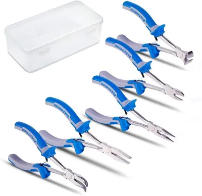 Productafbeelding van Mini Tangenset - Handgereedschap Set - Mechanisch Werk - Koolstofstaal Constructie - 5 Stuks - Blauw Grijs