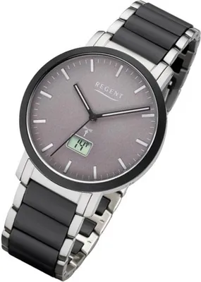 Produktbild von Regent Funk Armbanduhr Herren FR-253 Metall Uhr schwarz silber Funkuhr URFR253