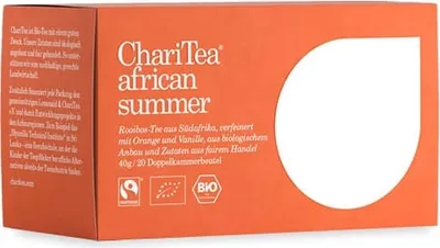 Produktbild von ChariTea african summer, 40 g, Vanille, 2 g, EEC 834/2007, DE-ÖKO-001, EEC 834/2007, 20 Stück(e), Papierschachtel