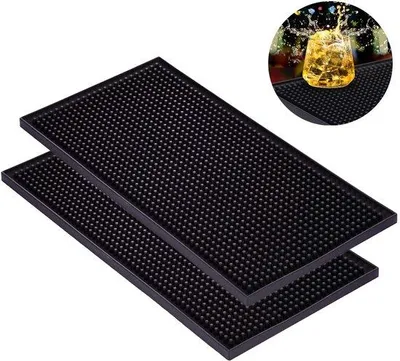 Produktbild von Unyqoos® Gummi-Abtropfmatten 2er-Set 30 x 15 cm – robust, rutschfest, wasserdicht & hitzebeständig, schnelltrocknend und geruchstral, Tamper- und Barmatte für Bar, Küche, Restaurant