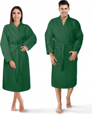 Zdjęcie produktu dla Szlafrok Damski Mężczyźni Uni Bawełna Kimono Wafel Gofer Zielony Xs