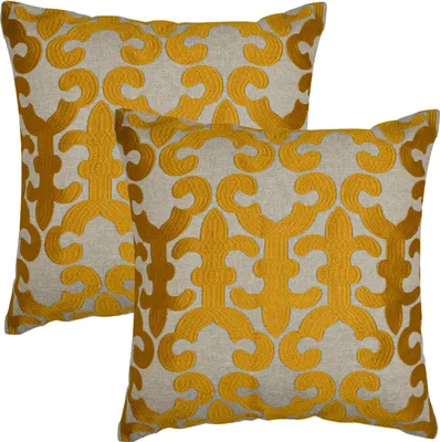 Zdjęcie produktu dla Marrakesh zestaw 2 poszewek na poduszki poduszka 40x40 cm duża | poduszki na sofę przytulne bawełniane poduszki haftowane jako dekoracja salonu na fotelu i sofie | poduszki dekoracyjne Kayon Gold jako poduszki na krzesła w jadalni