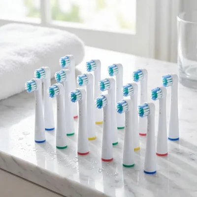 Produktbild von 16 x Ersatzbürsten passend für viele Oral-B®**-Elektrozahnbürsten, Aufsteckbürsten für gründliche Reinigung, weiss, inkl. Farbring-Markierung