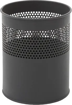 Produktbild von Runder halbperforierter Papierkorb aus Metall | 10 Liter, HxØ 27,5x23,5cm | Schwarz
