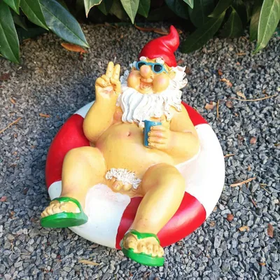 Immagine prodotto di Statua da giardino raffigurante un nano nudo in un salvagente, altezza 12 cm