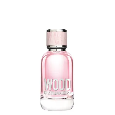 A studio shot of a Dsquared2 Wood Eau de Toilette bottle.