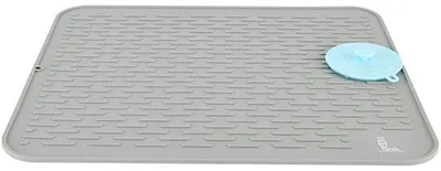 Immagine prodotto di Tappetino da cucina in silicone con spazzola per la pulizia, grande, resistente al calore, per il piano di lavoro, scolapiatti, grigio, 54x46 cm